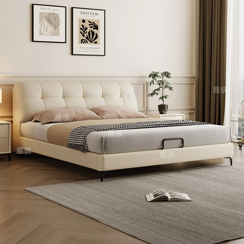 【YAJU/雅俱泡芙高脚】简约现代头层真皮床主卧室双人轻奢意式皮艺