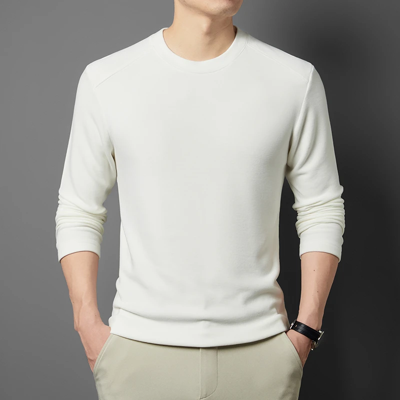 秋冬款奥莱绒加绒加厚长袖男士T恤圆领纯色休闲百搭男士打底衫