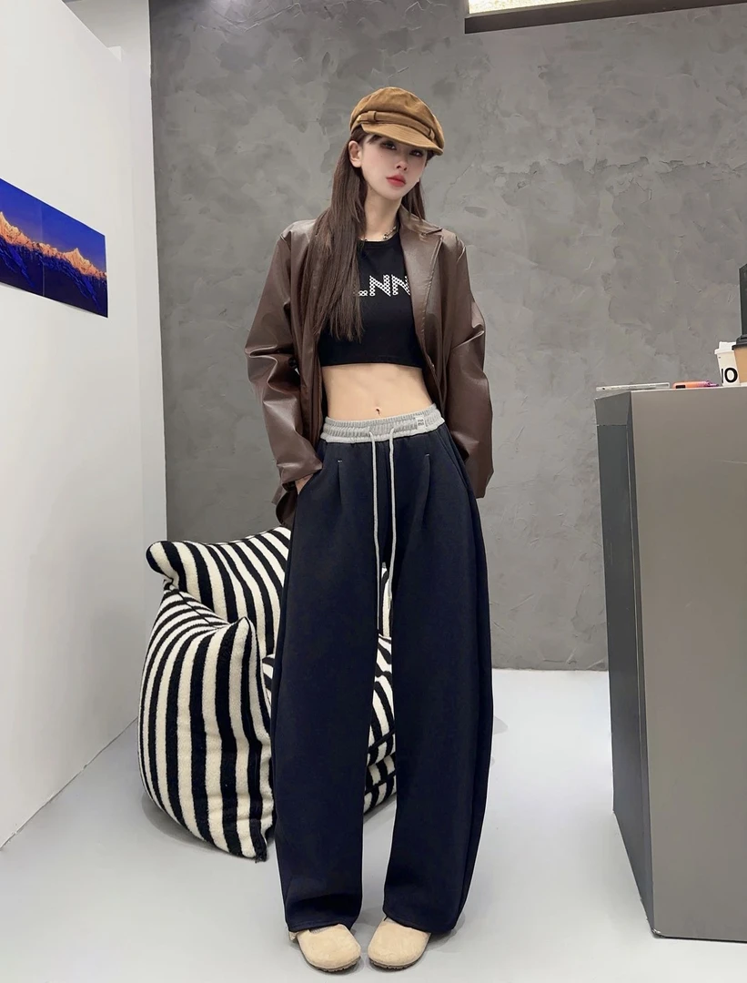 秋冬款加绒加厚显瘦长裤百搭休闲小个子女士镰刀裤高品质仿牛仔