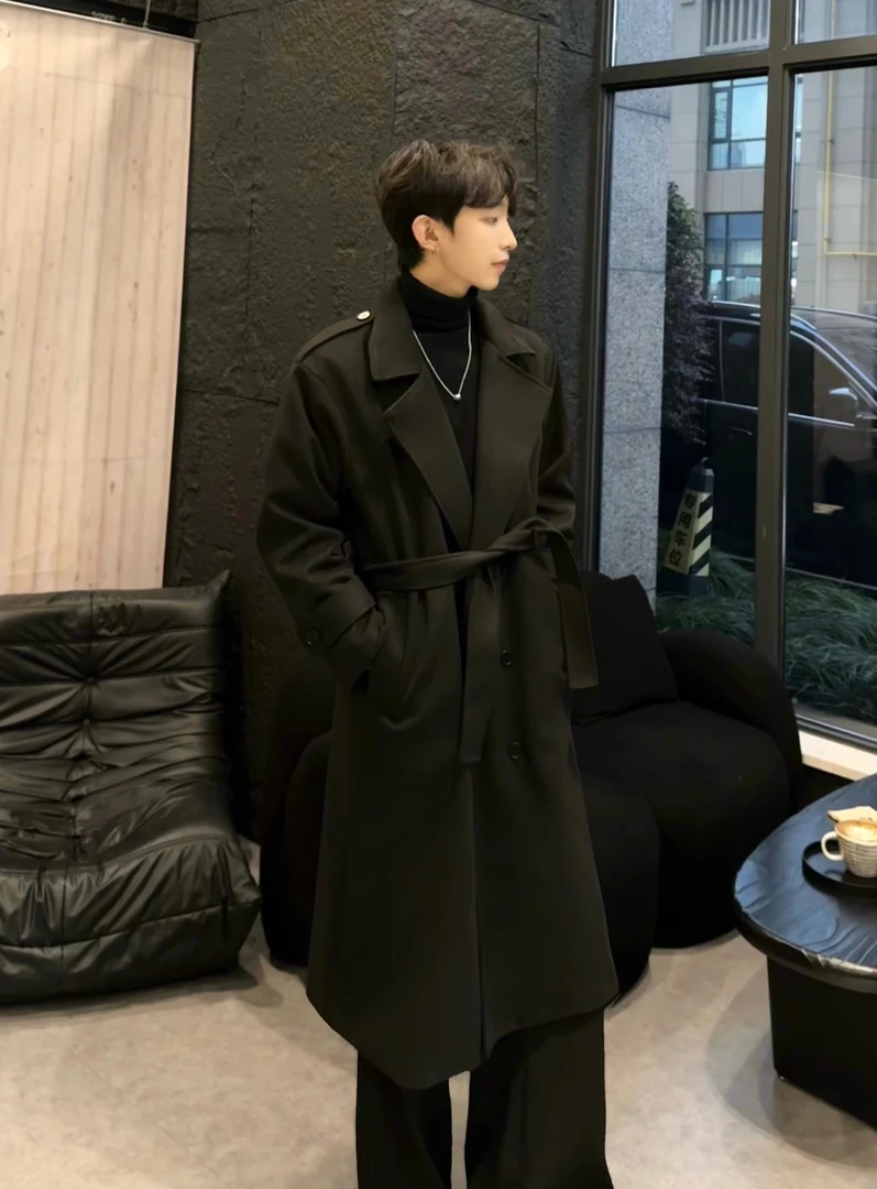 UN980秋冬宽松双排扣中长款大衣加厚毛呢高级感松弛百搭大衣外套