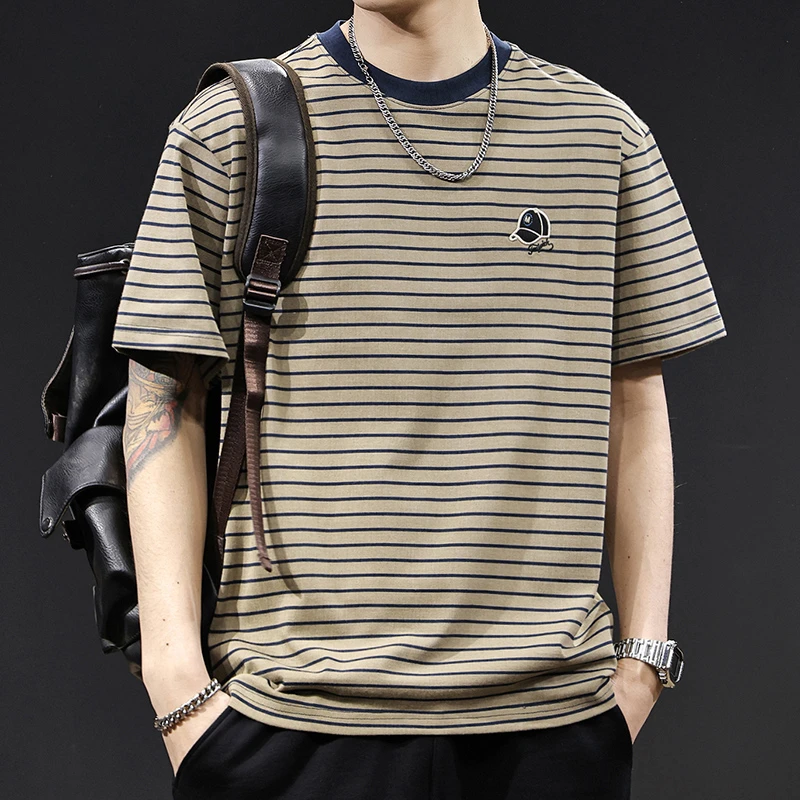 LEIGHZ/雷茨高端美拉德复古短袖新款宽松休闲半袖印花体恤男装t恤