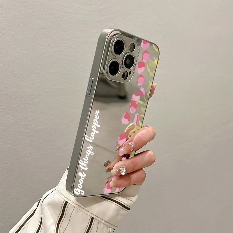 Lucky横版郁金香适用iPhone1615镜面手机壳华为vivo小米15oppo套