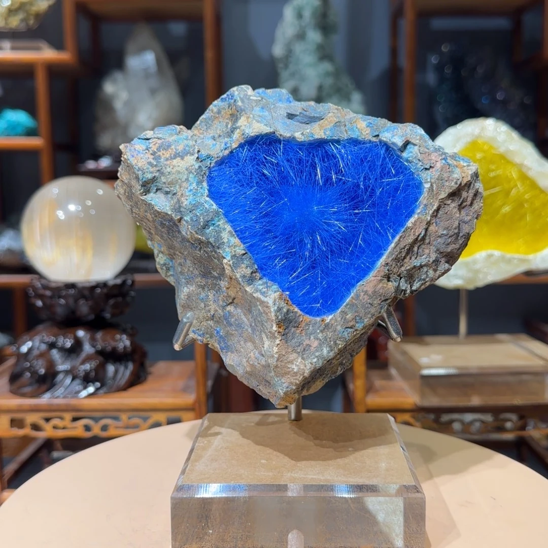 用***5石材巴西蓝铜矿发晶共生矿