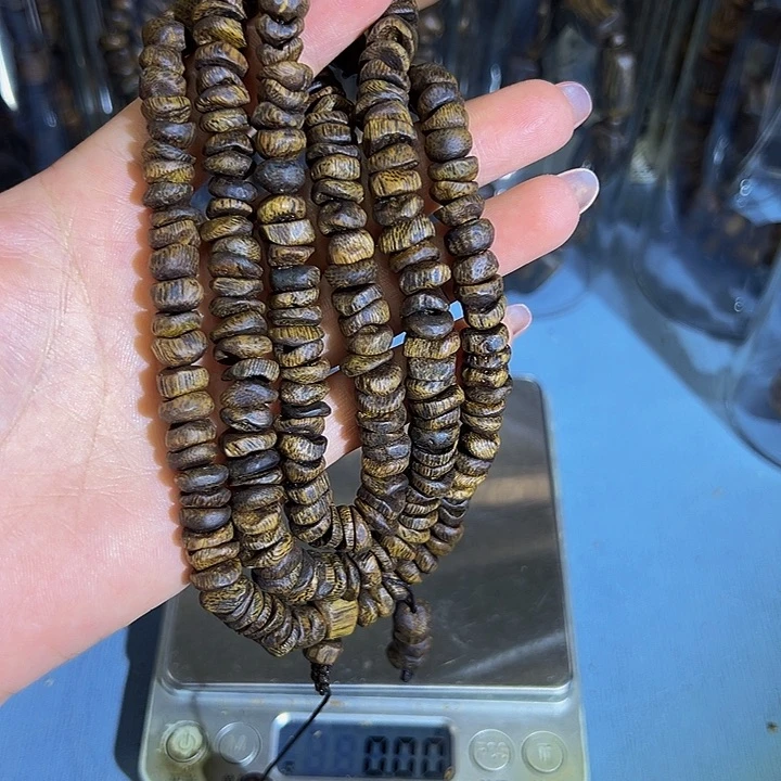沉香手串黄**械沉水老料包壳多圈乌身圆叶0838
