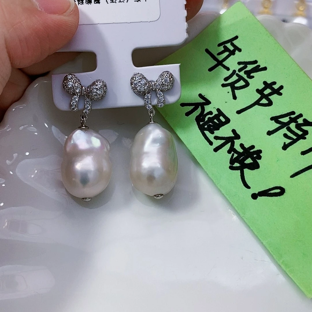 淡水珍珠特价不退换巴洛克耳饰银S925镶嵌蒲*英