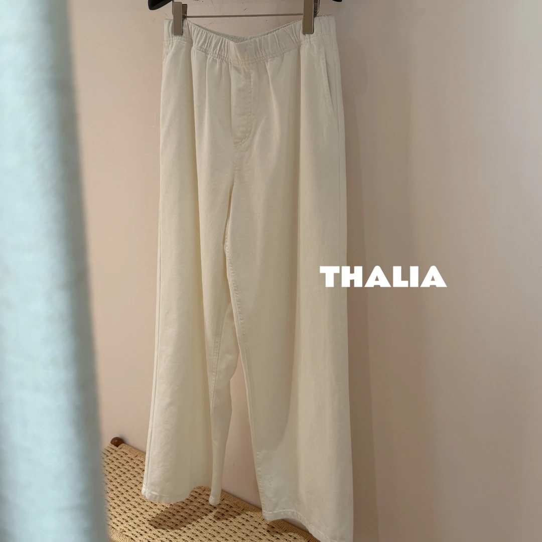 Yearlyplan 2353休闲松紧白色牛仔裤