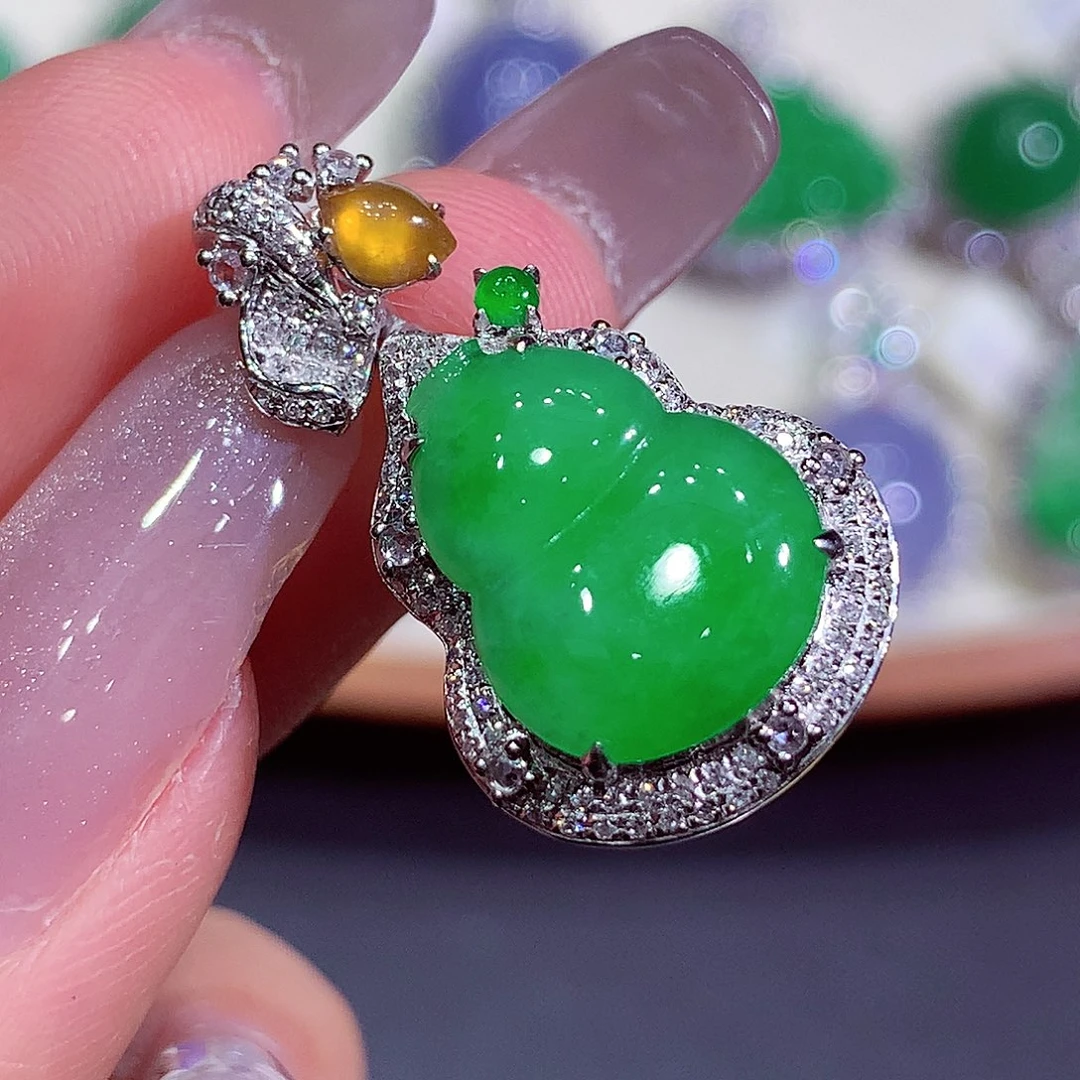 翡翠18K金镶嵌吊坠(不含链)