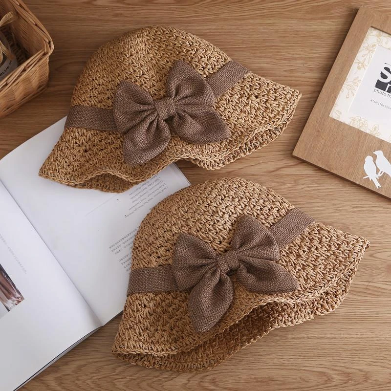 韩版草帽女夏小清新甜美可爱小檐蝴蝶结圆顶遮阳帽春夏出游渔夫帽