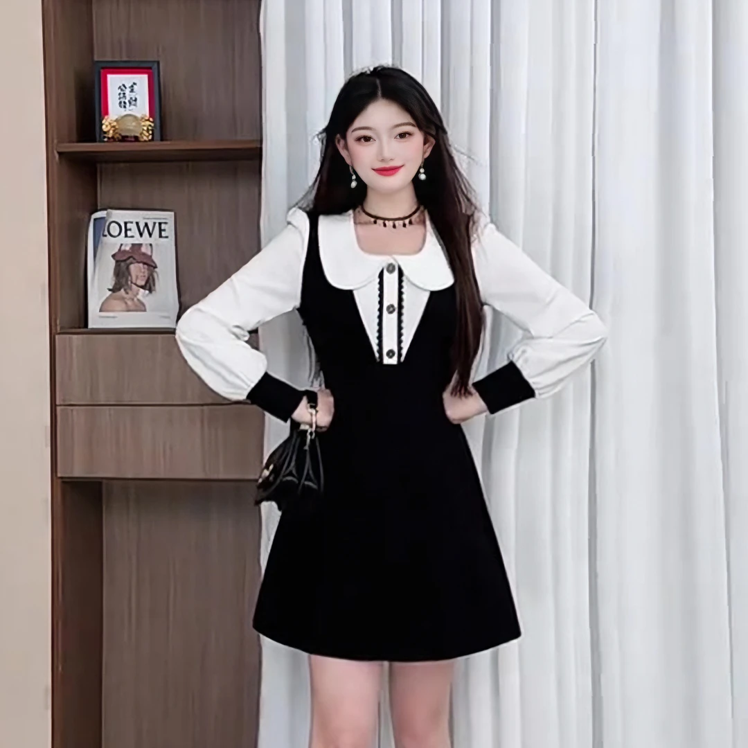 3806秋冬显瘦连衣裙气质高级感内搭打底裙高腰拼接减龄大码裙子