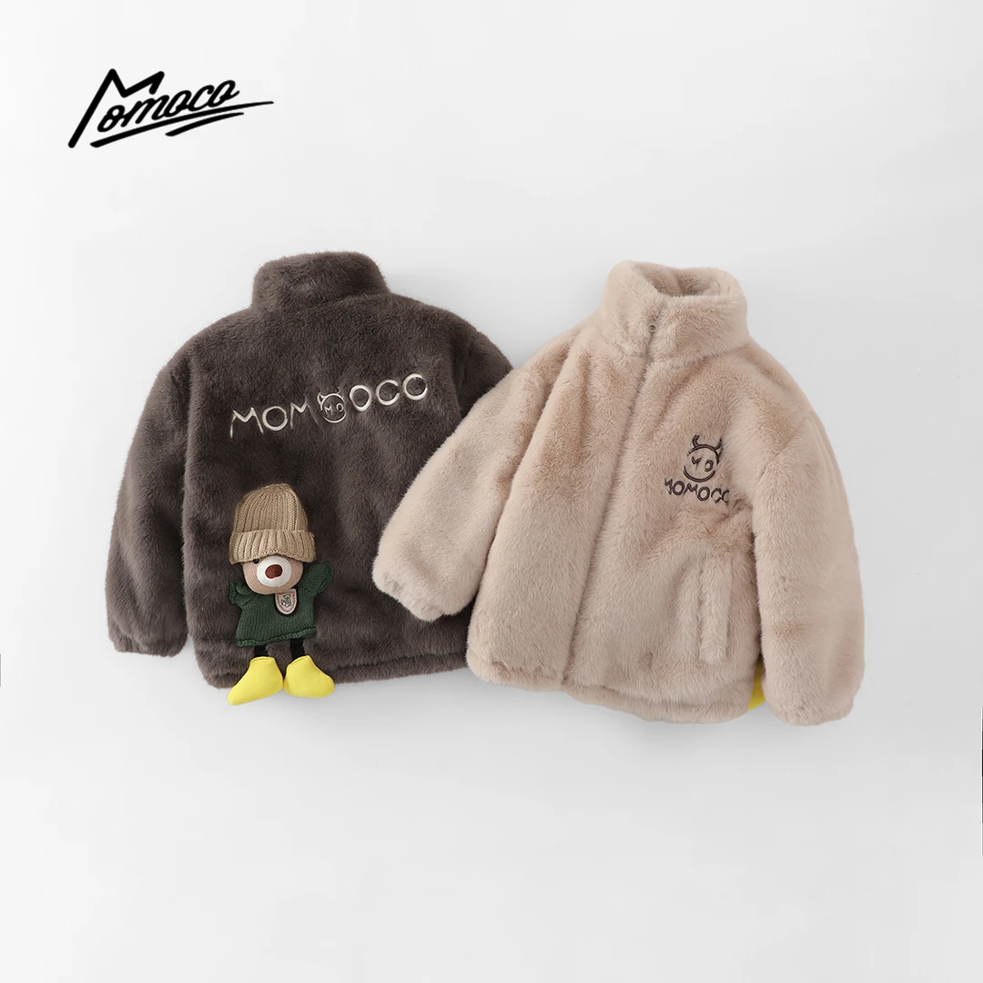 MOMOCO冬季儿童可爱小熊毛毛外套洋气时尚保暖棉衣77430123002&03