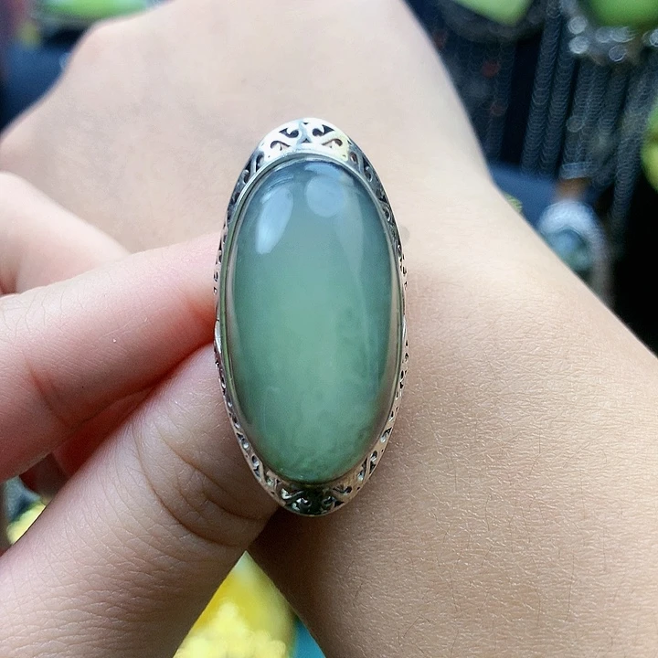 琥珀裸石银S925镶嵌戒指