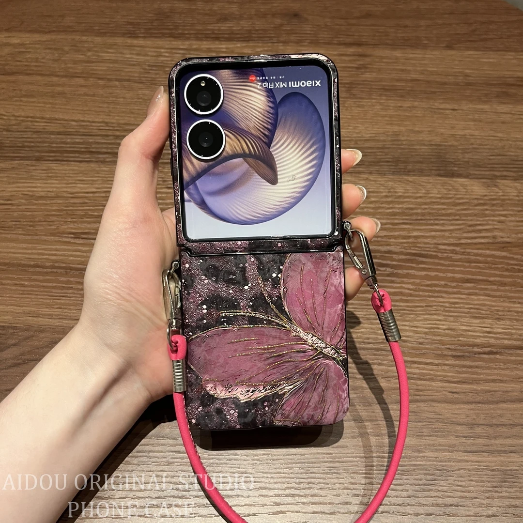 适用小米mixflip2手机壳折叠屏MagicVFlip高级紫色烫金蝴蝶保护套