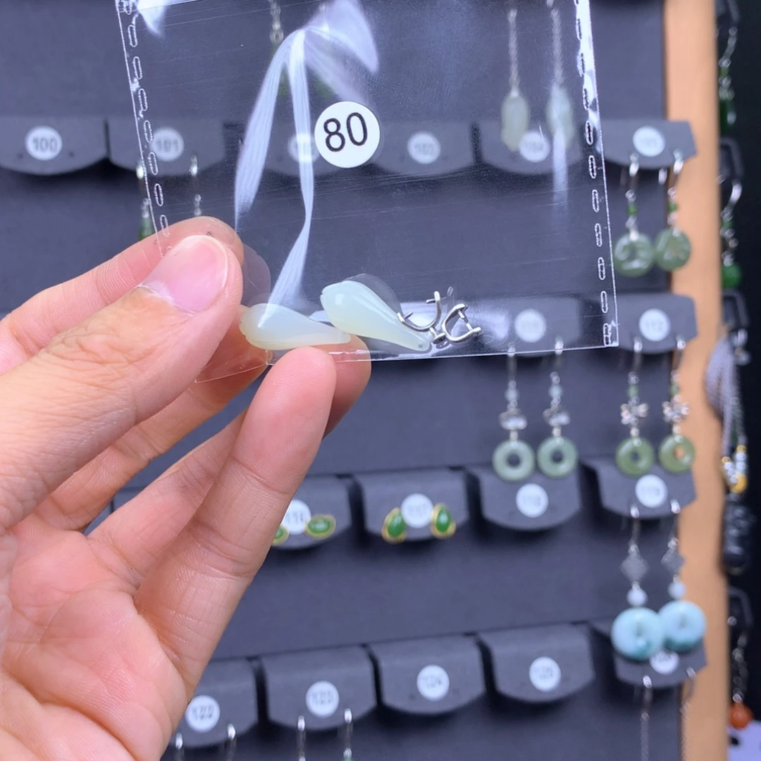 和田玉耳饰银S925镶嵌白*