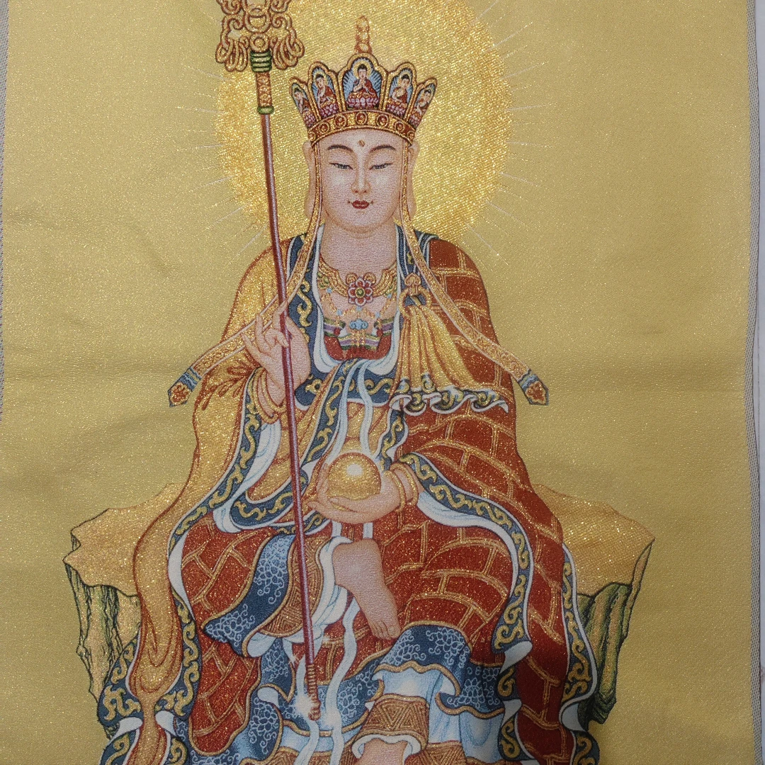 地藏王菩萨织锦刺绣五层堆绣唐卡成品画心实拍。60✘90厘米唐卡挂画