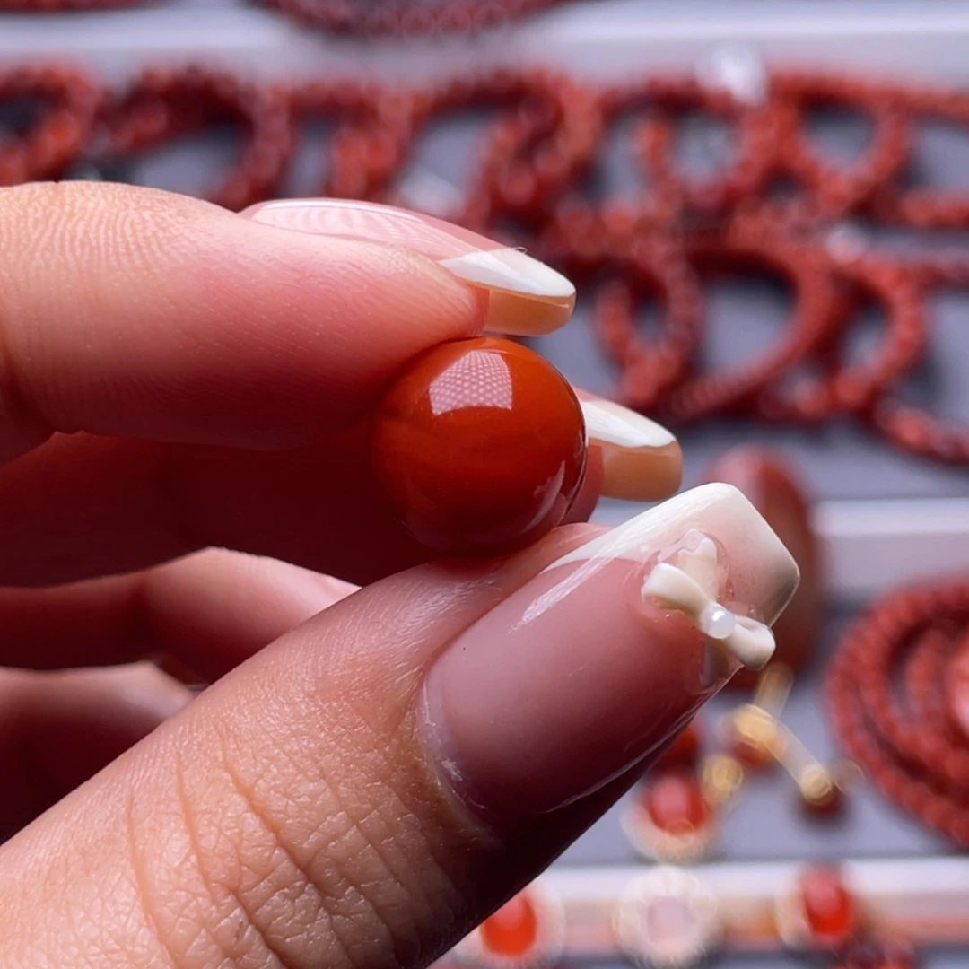 老***糕南红玛瑙未镶嵌其他原矿）11.6mm瓦西柿子红满肉双色单珠