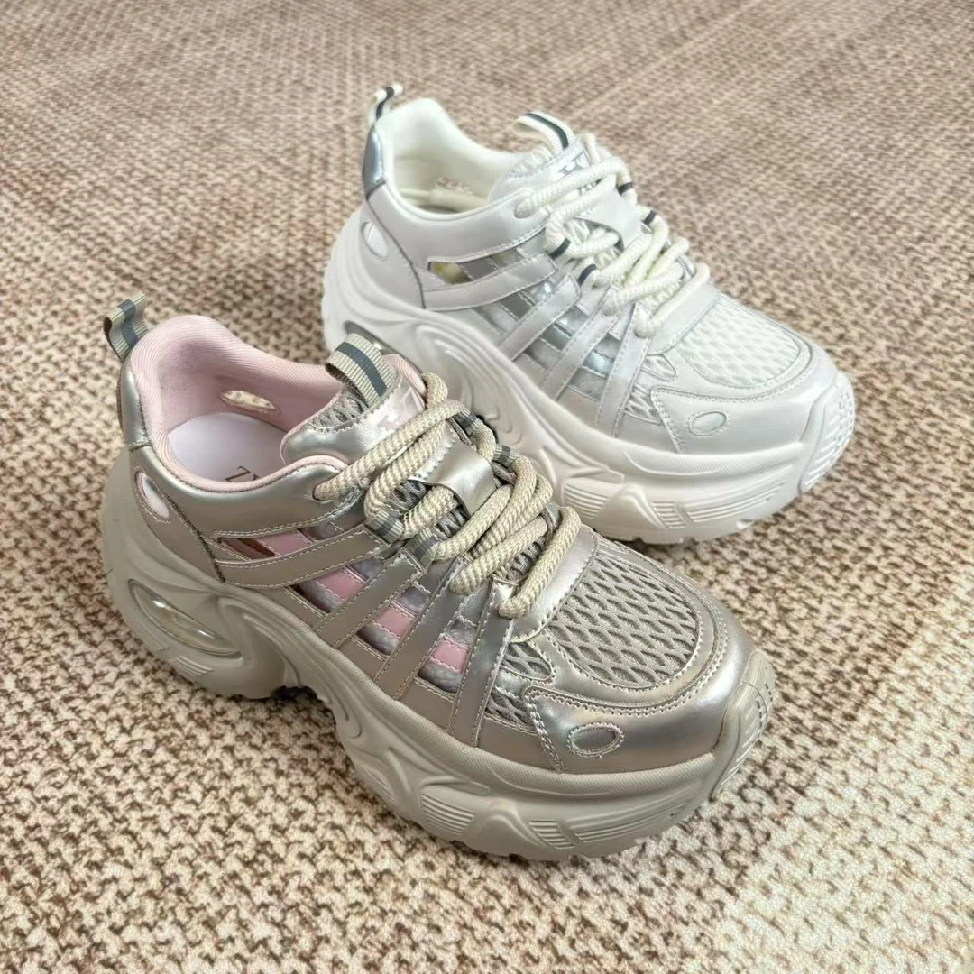 【气垫鞋】镂空女款厚底增高8.5公分夏季透气网面网红款老爹鞋r055