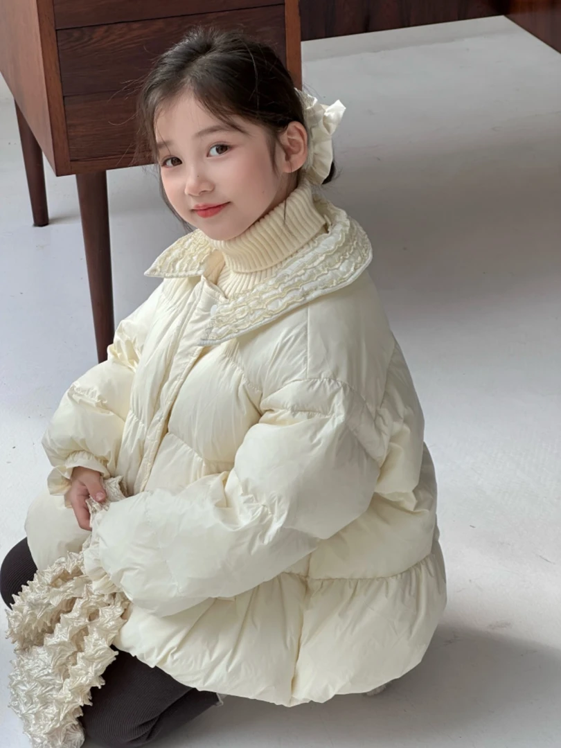 恩姐定制2024时尚秋冬女童儿童保暖款花领羽绒服EN28007