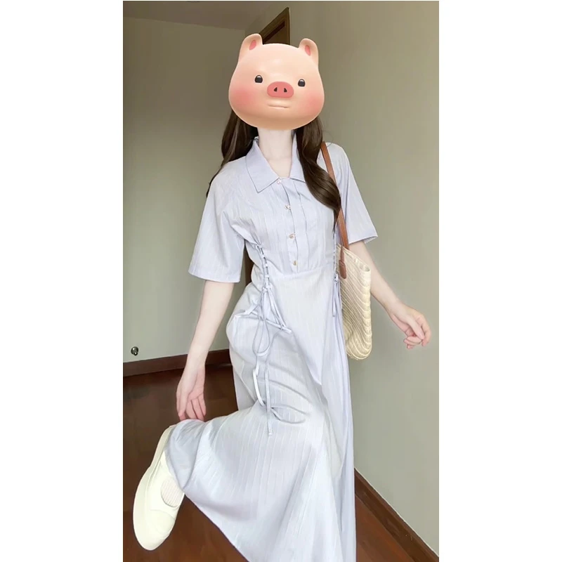 早春季薄款法式简约女装名媛高级感慵懒风气质系带收腰显瘦连衣裙