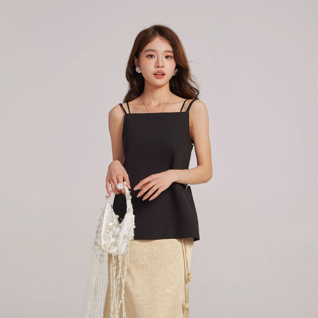 COSHENG150小个子定制夏季新品黑色小吊带上衣辣妹修身显瘦欧若拉