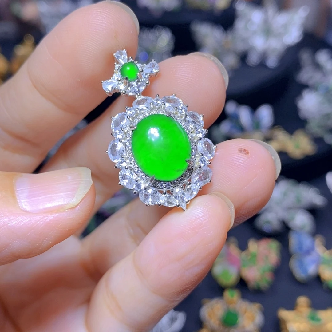 翡翠银S925镶嵌毛衣链天然资源