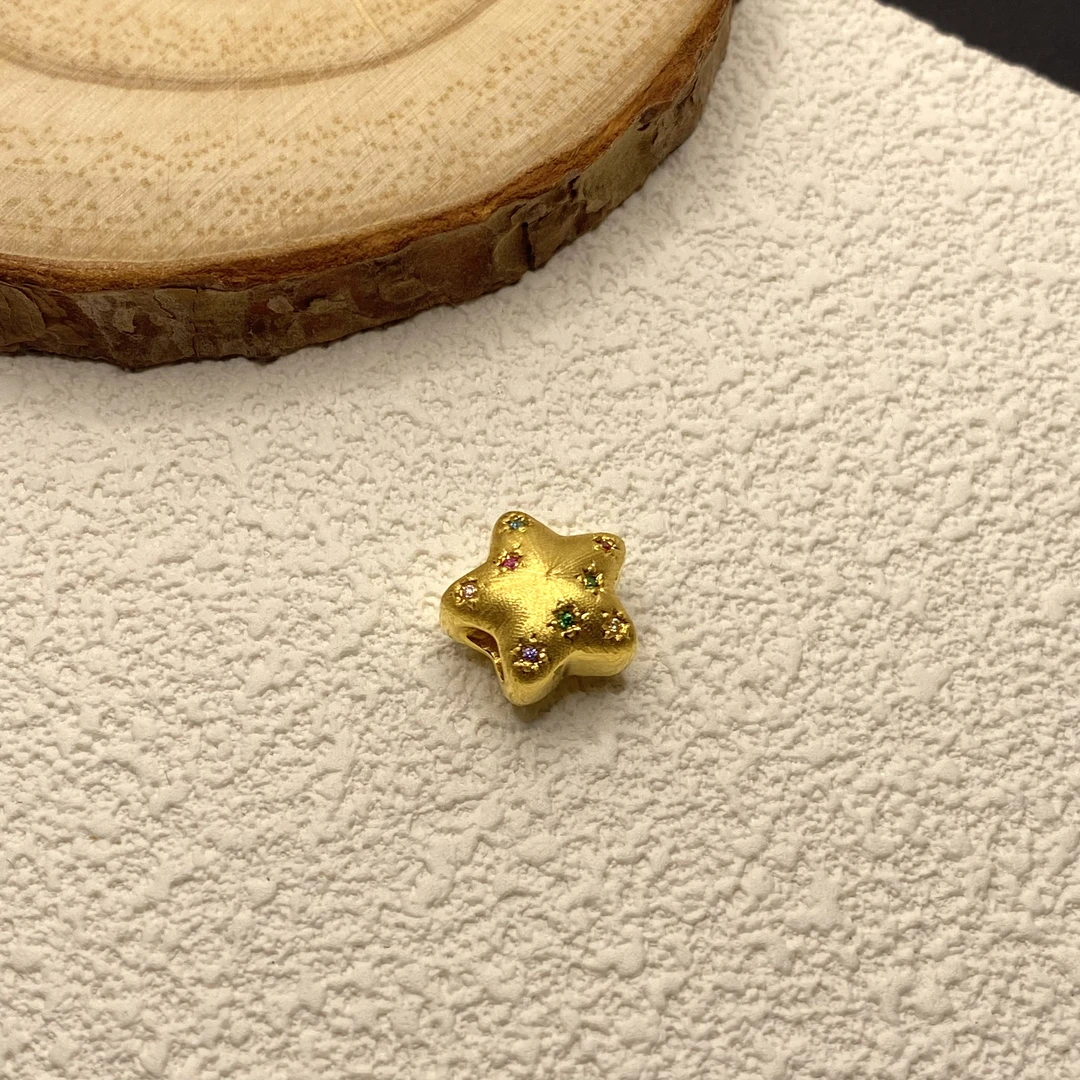 【金喜圆】足金999 多巴胺亮面/拉丝星星吊坠（5D版）/ 带证书钢印