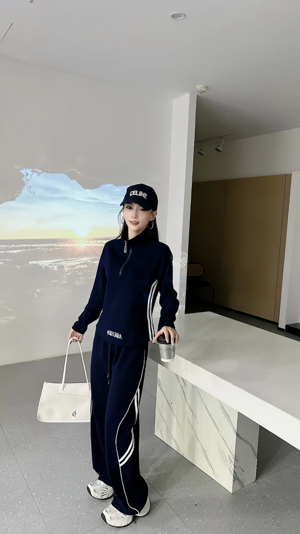 秋季新款时尚气质休闲运动宽松显瘦刺绣字母长袖卫衣阔腿裤两件套