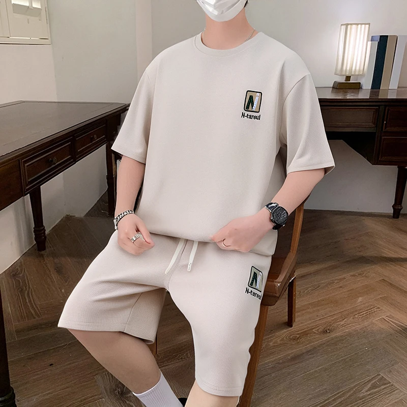 男士韩版潮流五分裤两件套男装夏季薄款宽松休闲时尚短袖T恤套装