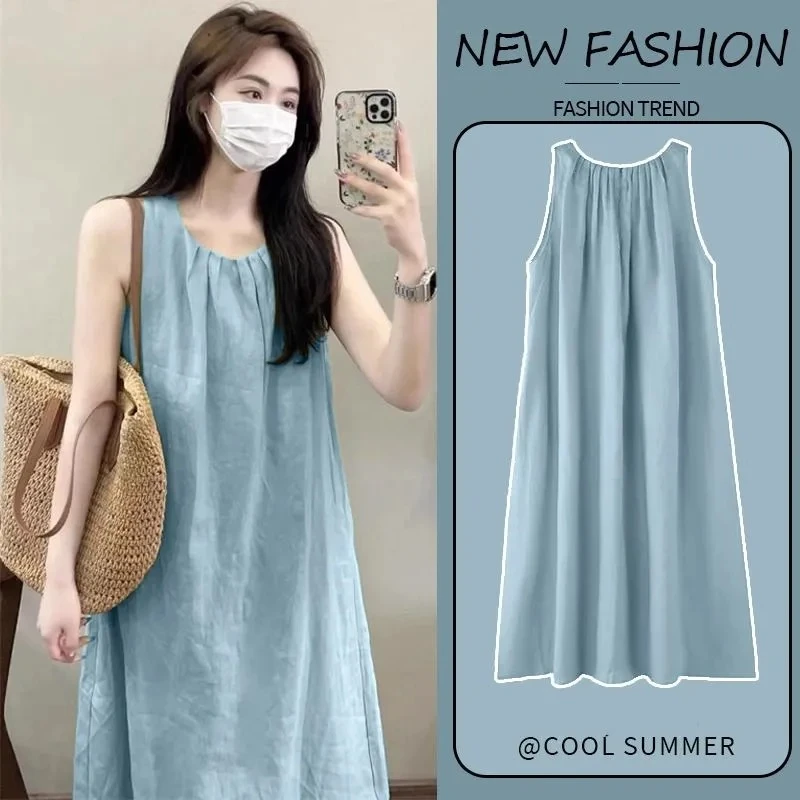 云朵棉自带胸垫吊带无袖睡裙女夏季简约宽松背心可外穿睡衣连衣裙