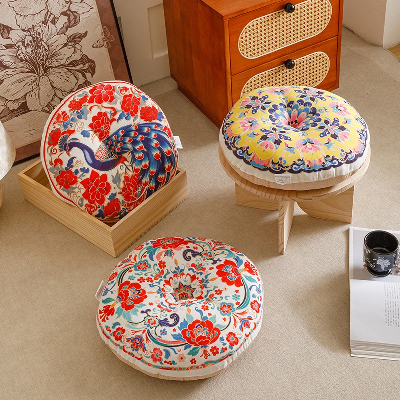 棉麻圆形加厚坐垫防滑复古家用创意阳台榻榻米地垫软蒲团垫子抱枕