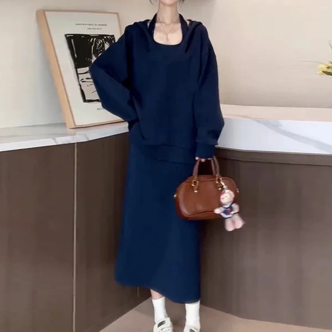 早秋季韩系高级感小个子卫衣连衣裙穿搭