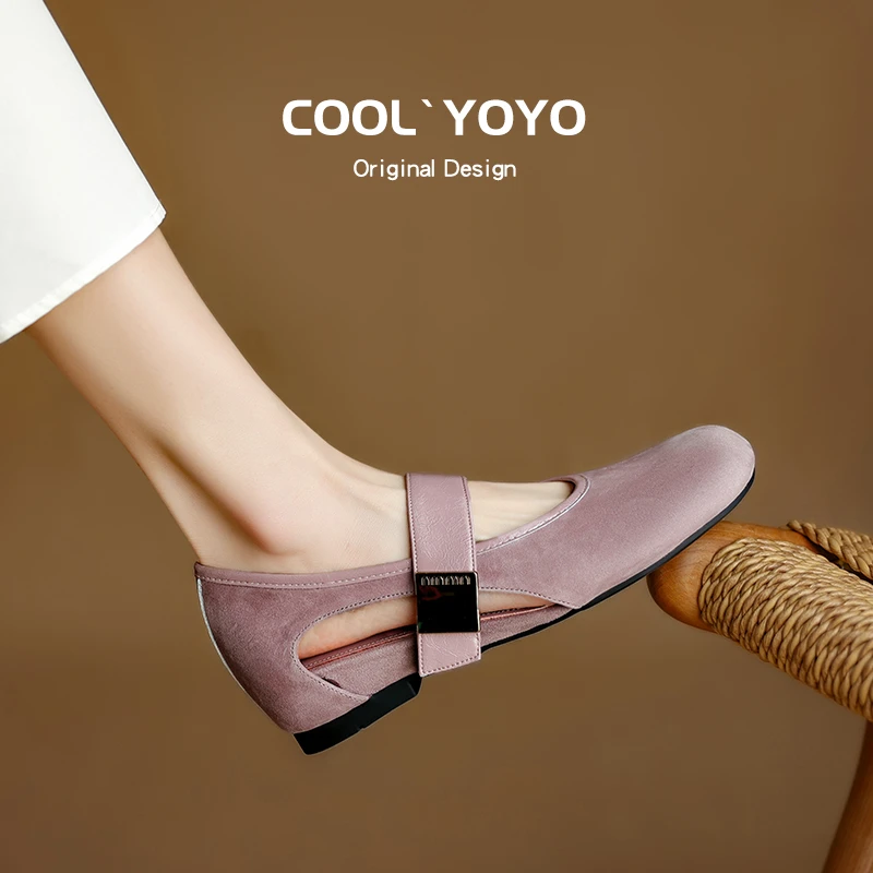 羊皮~圆头一字带玛丽珍鞋女软底芭蕾舞鞋子内增高法式浅口小单鞋