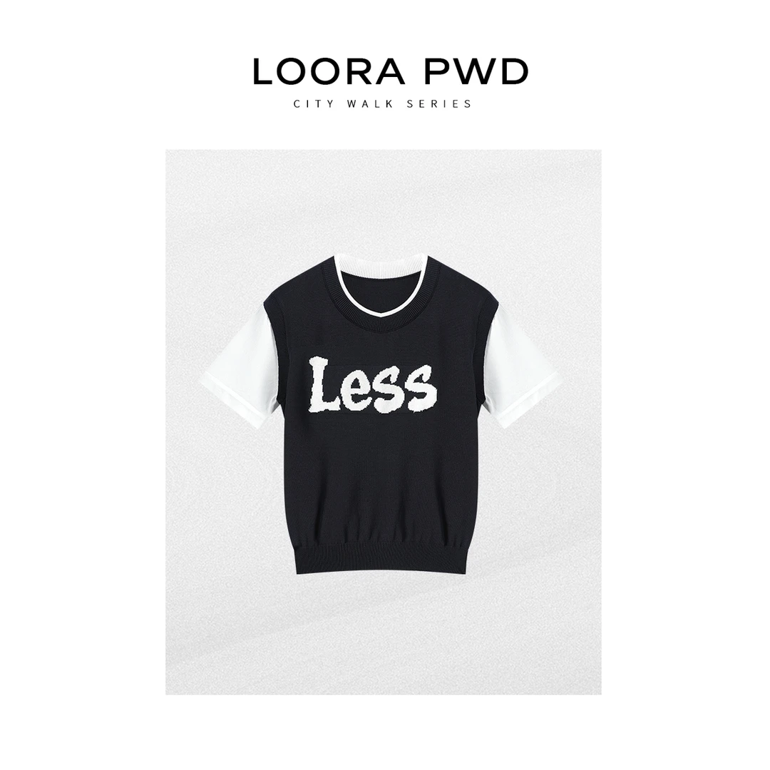 LOORAPWD/罗拉密码 全新风格字母印花撞色针织拼接T恤25CJBA0067N