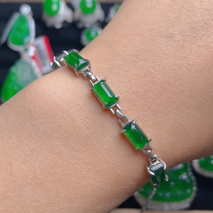 翡翠手链银S925镶嵌马鞍手链