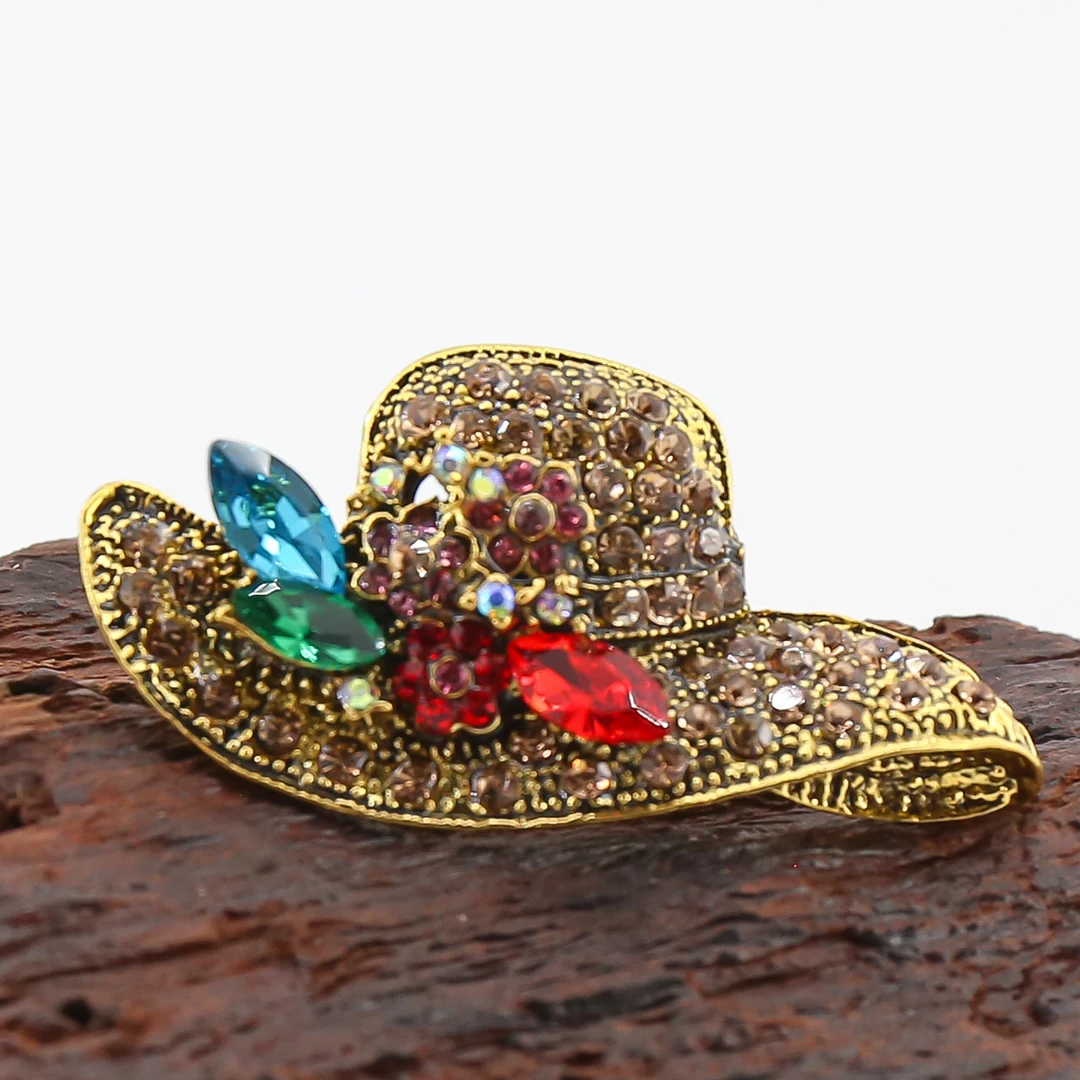 合金合成锆石胸针 3002复古太阳帽胸针