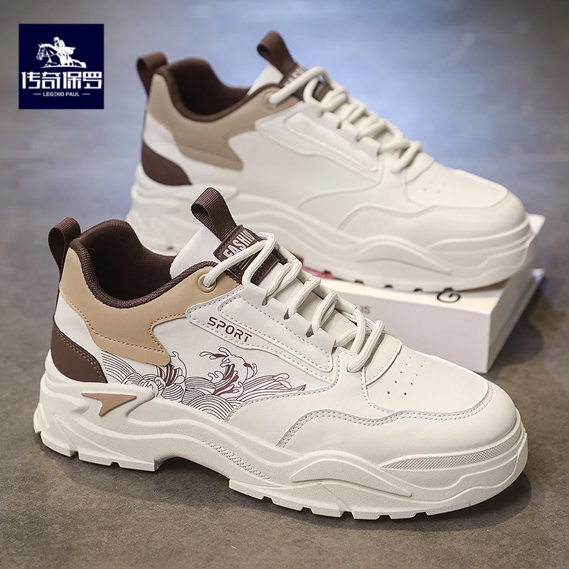 传奇保罗男鞋2025秋季新款潮流百搭工装板鞋运动休闲增高小白鞋男