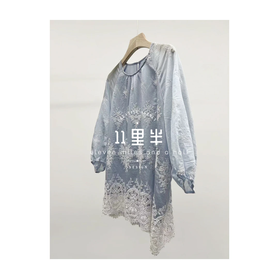 11里半&如懿【大鱼】蕾丝拼接休闲宽松T恤显瘦短袖衬衫上衣24391286