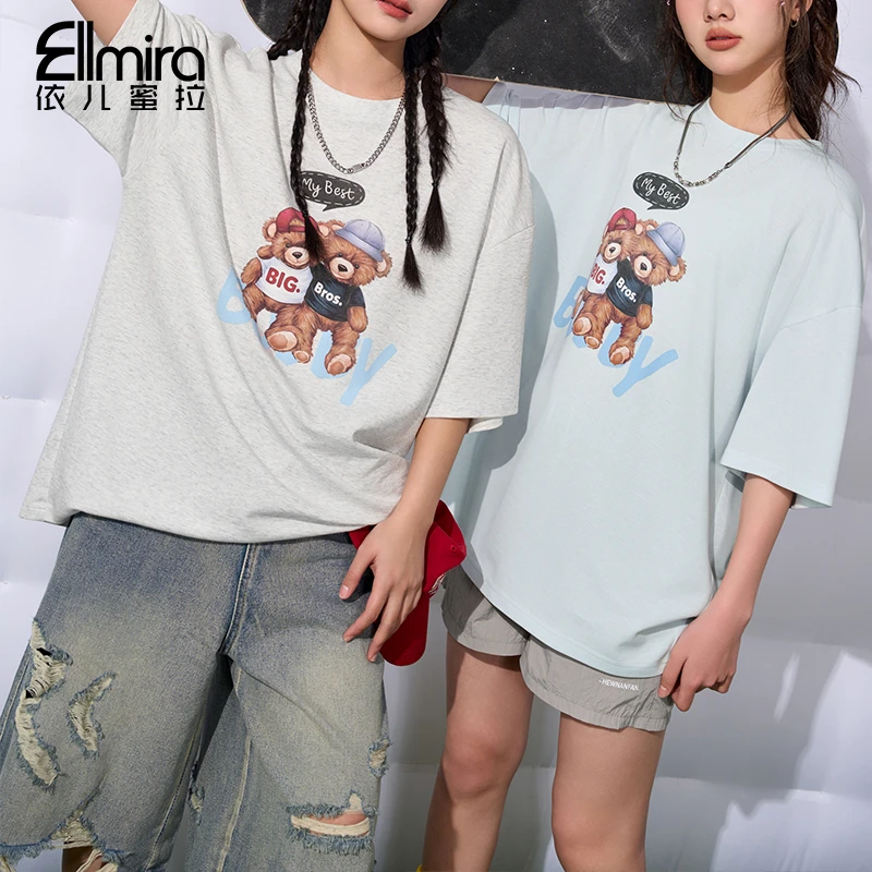 9201女童短袖t恤大版T夏季上衣宽松圆领2025新款大童洋气薄潮款