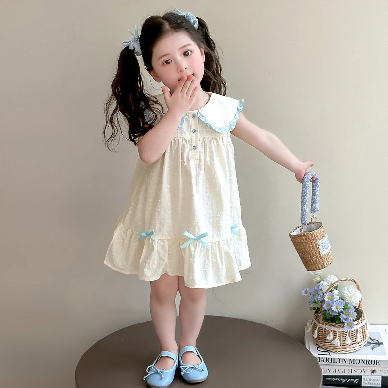 夏季薄款洋气夏装2025新款儿童公主裙宝宝周岁礼服海军领背心季