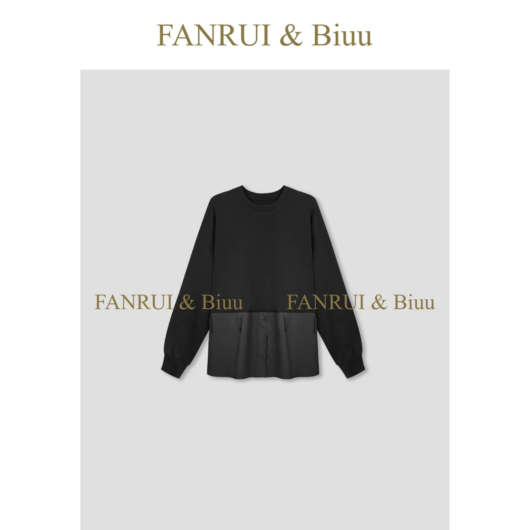 FANRUI/泛芮「摩卡暖意」100棉拼接小众设计感复古时髦卫衣女B17978