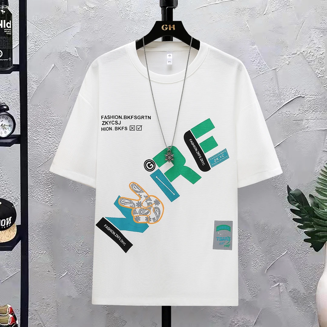 青少年夏季短袖宽松T恤百搭休闲男士ins圆领时尚休闲上衣