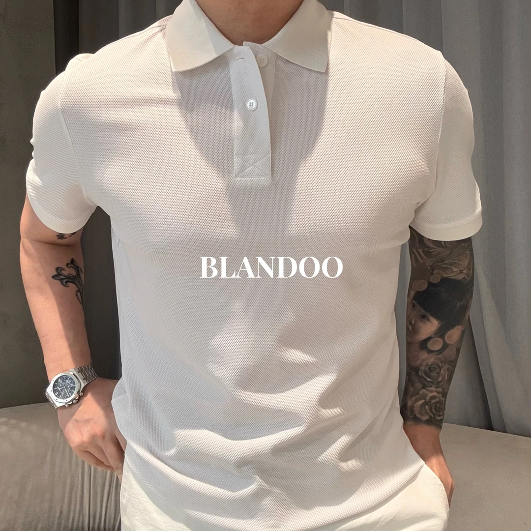 BLANDOO “桑蚕丝羊绒混纺” 男士轻奢净版珠地网眼Polo衫QW9BD50