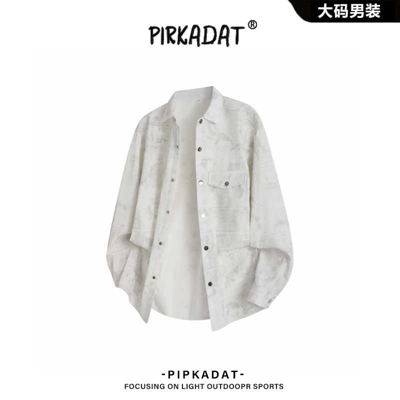 Pirkadat美式复古潮流休闲宽松百度外套男秋季新款扎染翻领衬衫男
