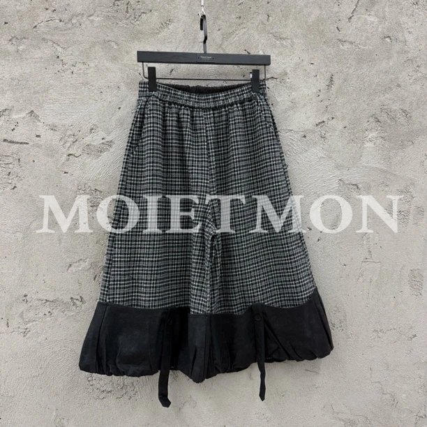 Moi et mon秋季新款小众拼接格子裤时尚百搭格纹宽松格子裤