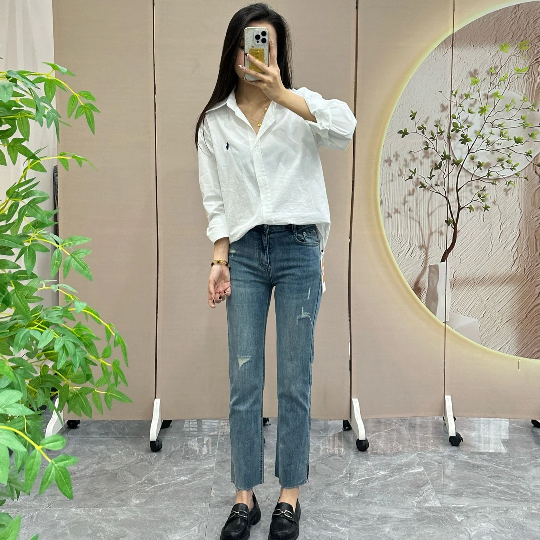 25款夏季天丝破洞显瘦轻奢百搭简约设计感气质小直筒烟管裤5870