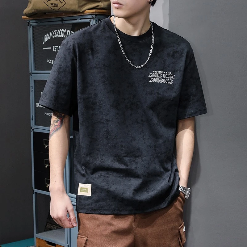 美式复古水洗纯棉短袖T恤男宽松大码夏季潮牌ins痞帅重磅半袖体恤