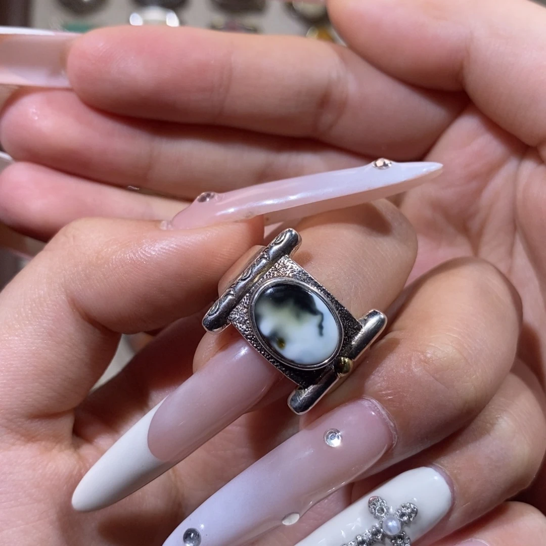 琥珀银S925镶嵌戒指