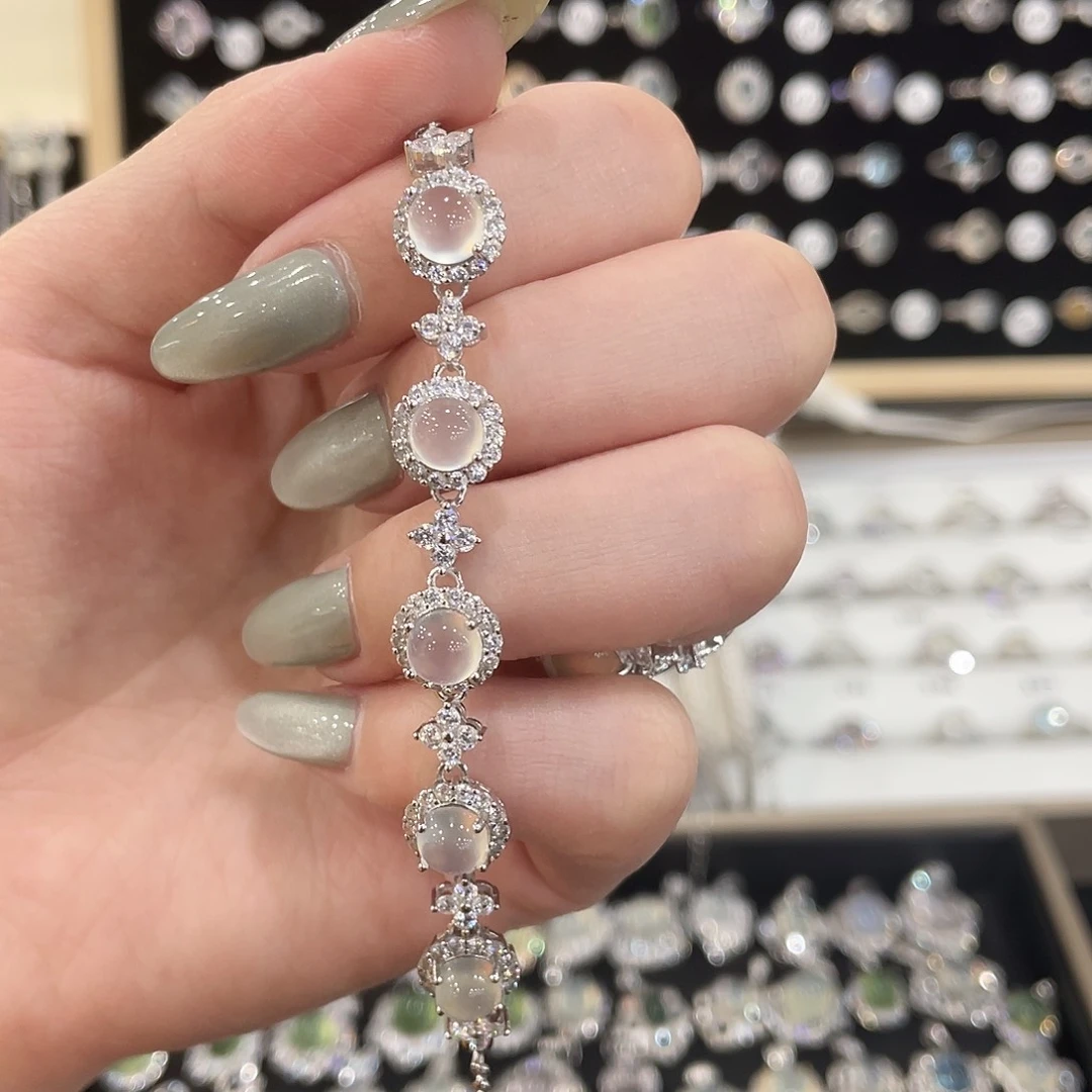 银S925镶嵌蛇纹石玉手链^**呆