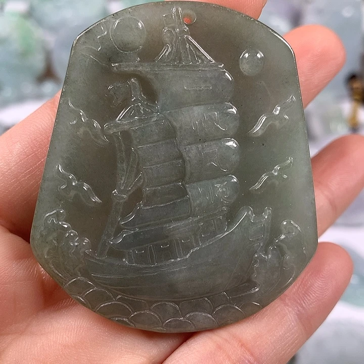 颈饰未镶嵌翡翠一帆风顺洒乌鸡料福利