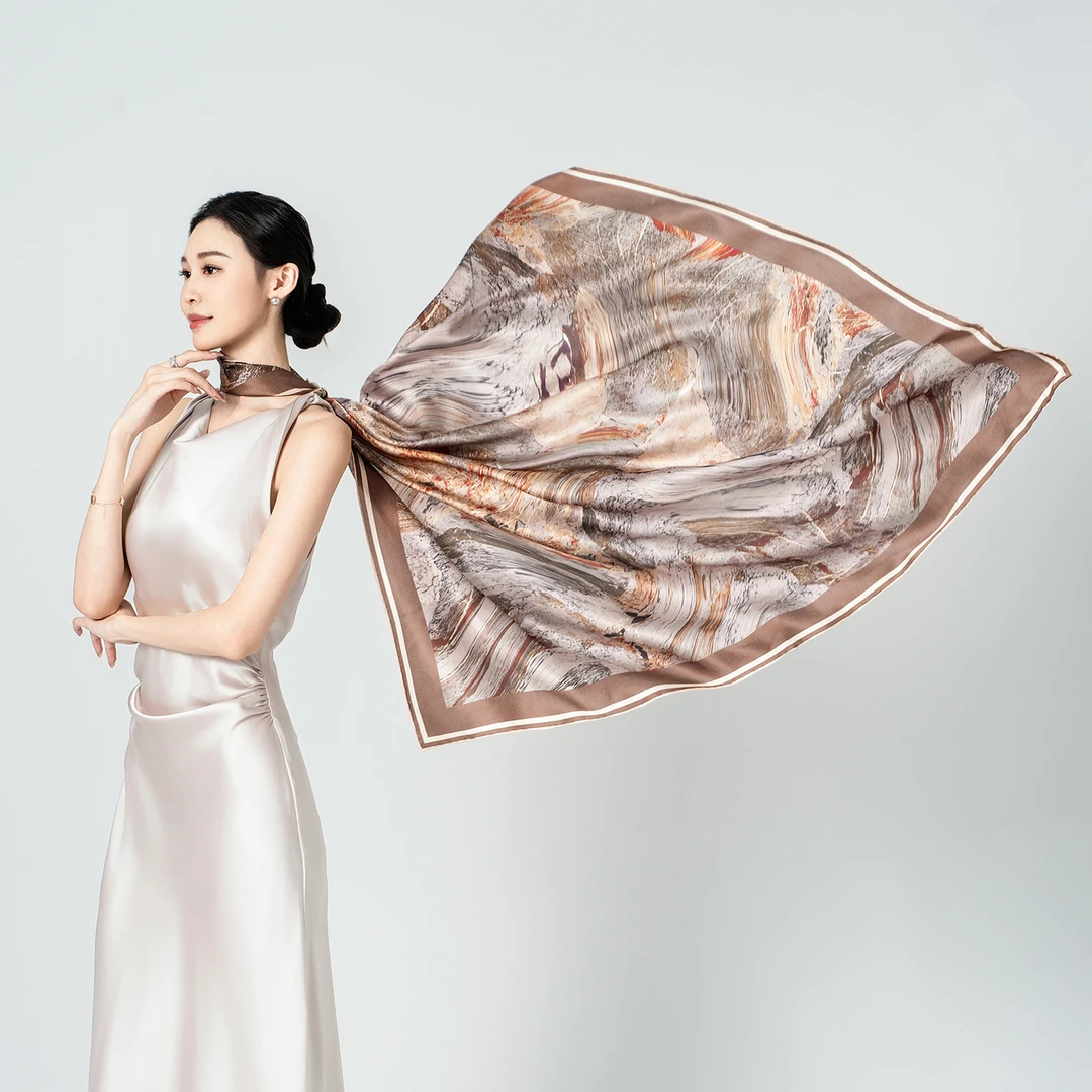 达芬奇密码金色海洋桑蚕丝轻奢围巾百搭送礼真丝100%桑蚕丝头巾