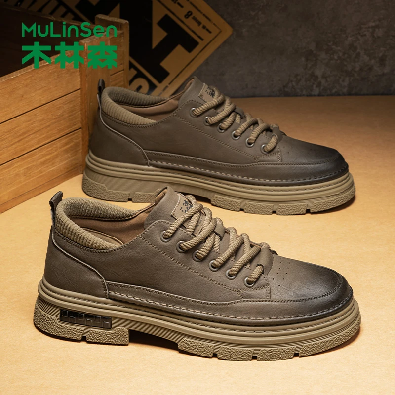 木林森皮鞋男款秋季英伦复古休闲户外马丁靴低帮工装厚底运动男鞋